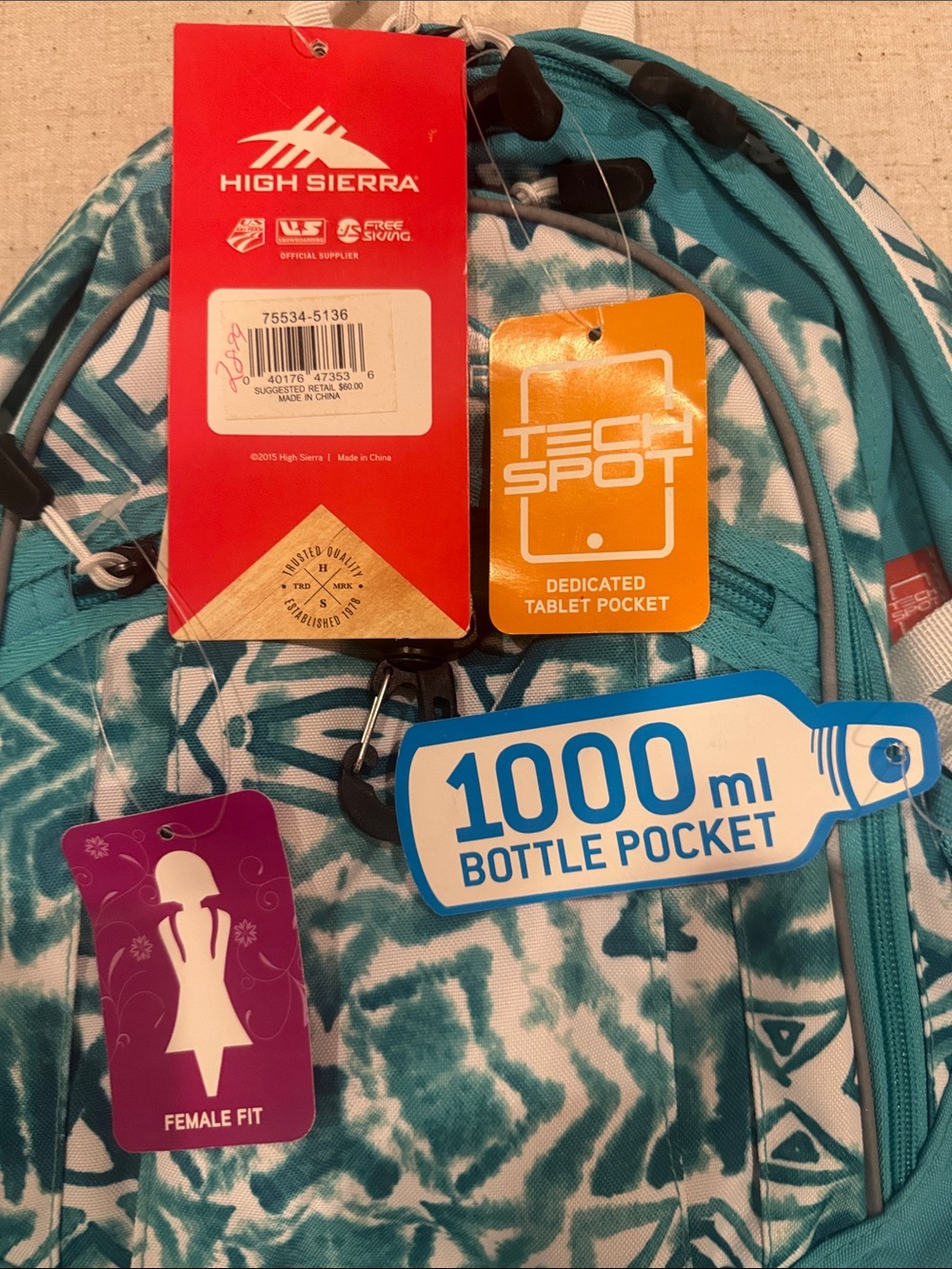 High Sierra Turquoise Patterned Women's Backpack - Picture 2 of 2